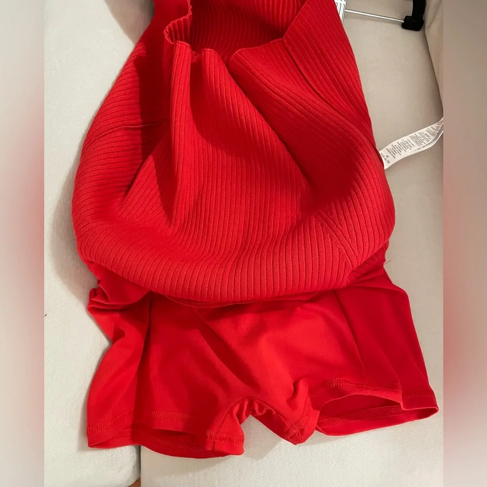 ALO Yoga NWT Denim Knit High Waist Skirt Bright Red Size XS